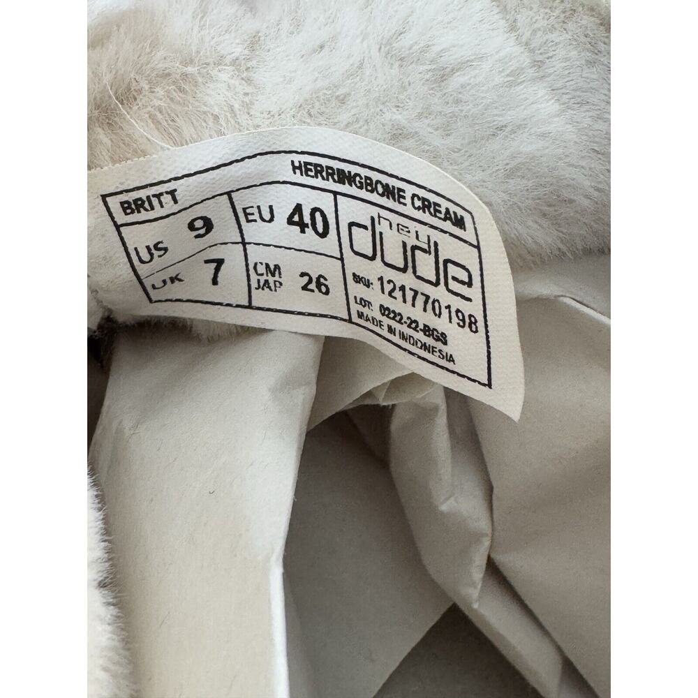 Hey Dude Women's Britt Shoes 9 Herringbone Cream Faux Fur Trim Comfort Cozy - Picture 8 of 13